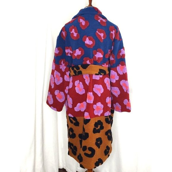 FARM Rio Coat L Mixed Leopards Fleece Coat Pink Multi Belted Cozy - Picture 8 of 15